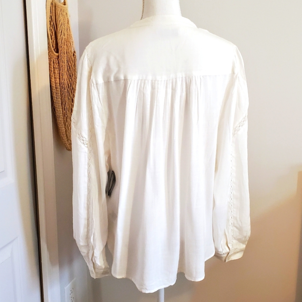 Lucky Brand Lace Front Feminine Classic Ivory Cream Button Down Shirt - XL NWT - Picture 3 of 14